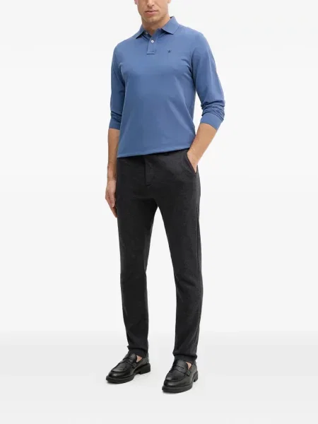 Polo Hackett cu broderie lung albastru