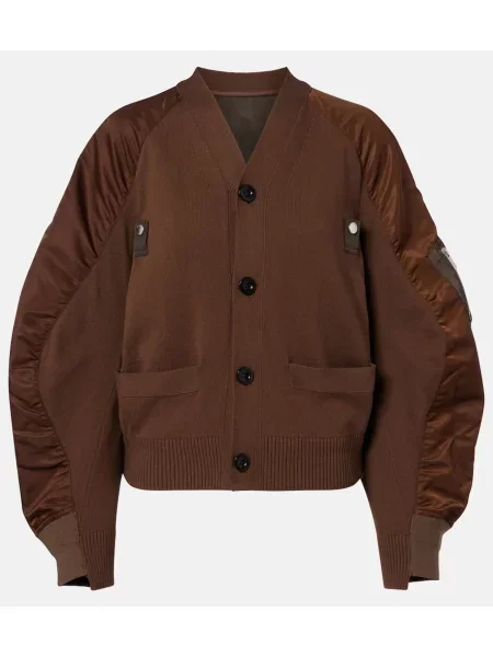 Cardigan Sacai din țesătură twill maro