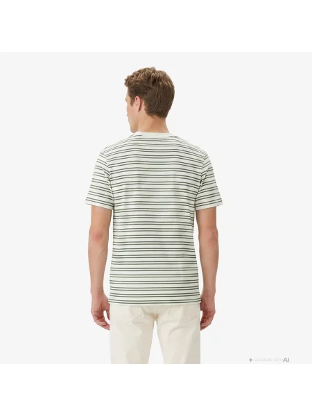 Lacoste T-Shirt Z Okrągłym Dekoltem W Paski Classic Fit zielony