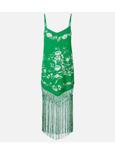 Haftowana jedwabna sukienka Camilla zielona