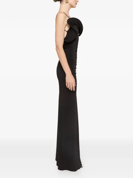 Rochie maxi Nissa cu volane cu spatele deschis negru