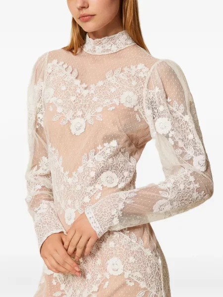Rochie mini Twinset cu model floral din tul de costum alb