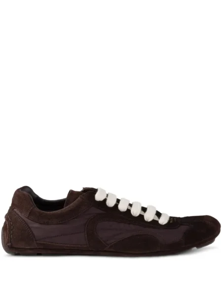 Sneakerși Prada cu șireturi din dantelă maro