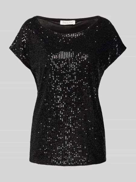 T-shirt z cekinowym obszyciem Christian Berg Woman czarna