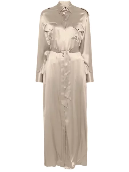 Rochie maxi Kiton de mătase de costum maro
