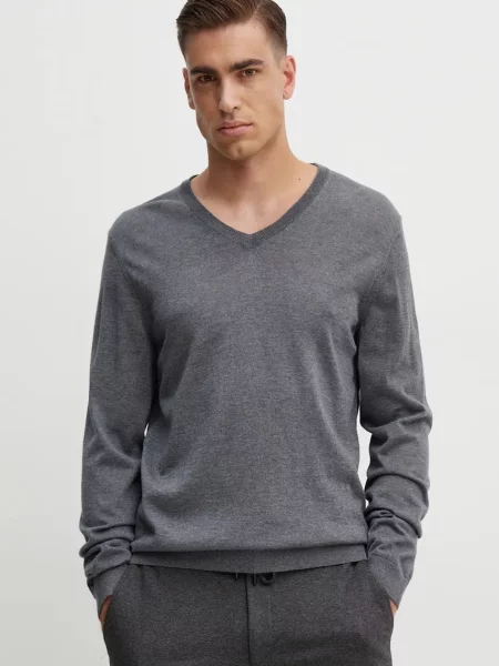 Вълнен пуловер BOSS сиво