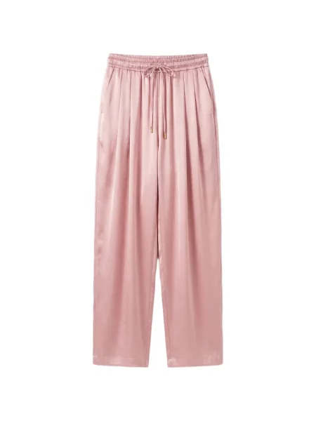 Pantaloni Danamé din satin cu cordon roz