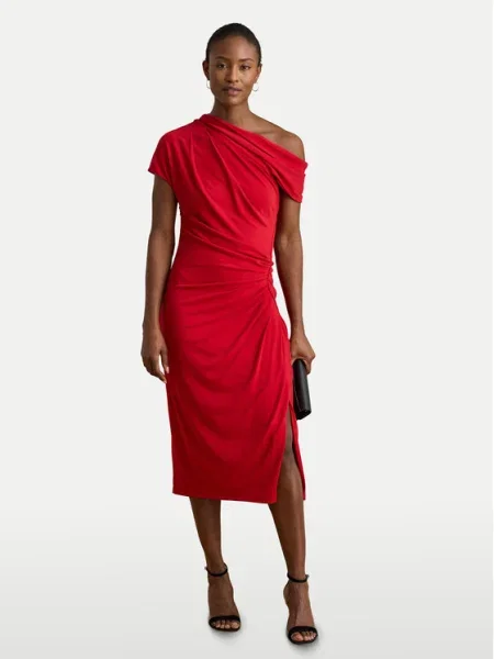 Рокля Lauren Ralph Lauren среднодълга с кройка по тялото червено