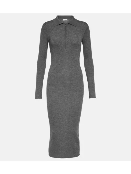 Rochie midi Brunello Cucinelli de lână până la genunchi de costum gri