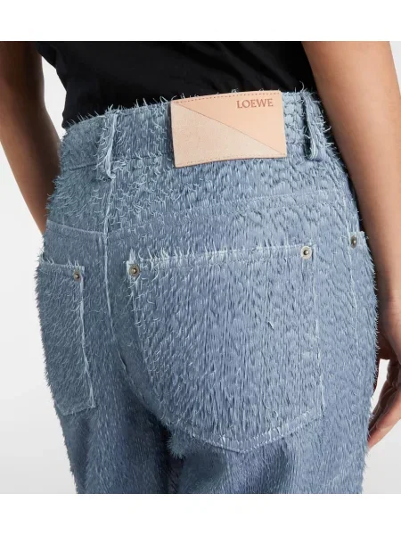 Pantaloni Loewe din piele cu picior lat albastru