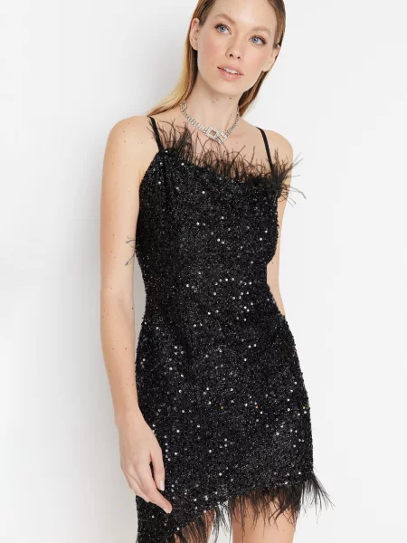Rochie de seară Trendyol cu paiete negru