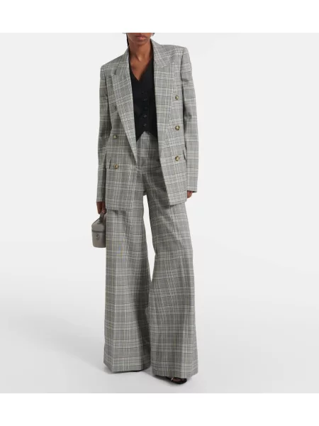 Pantaloni Stella Mccartney de lână în carouri albastru