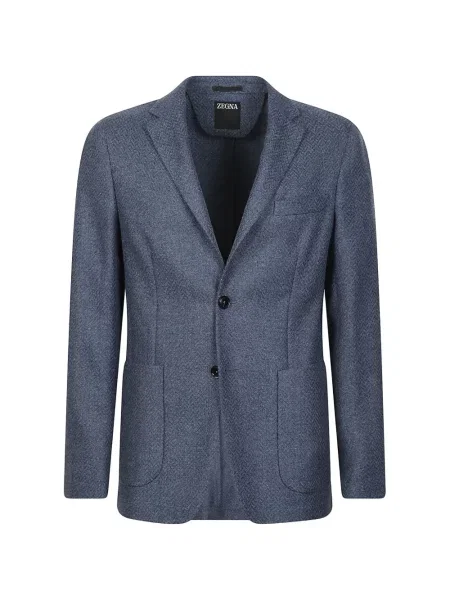 Sacou Zegna tricotate cu model herringbone albastru