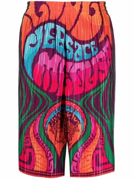 Pantaloni scurți Versace cu imagine plisate portocaliu