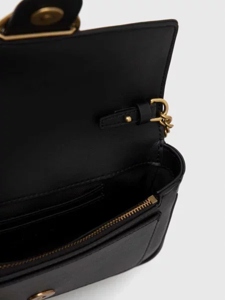 Pinko чанта crossbody дамска от кожа черно
