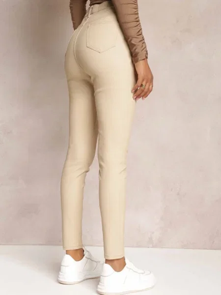 Pantaloni Casual Skinny cu Talia Inalta Elovi bej