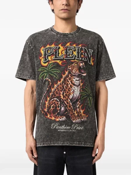 Tricou Philipp Plein cu model leopard negru