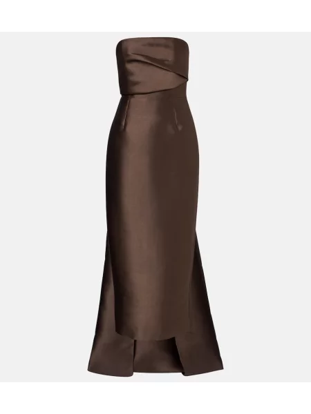 Satynowa sukienka koktajlowa Solace London drapowana bez ramiączek brązowa