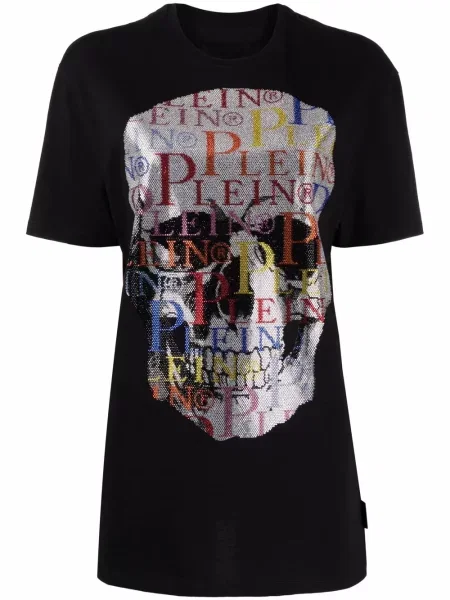 Tricou Philipp Plein cu imagine scurt negru