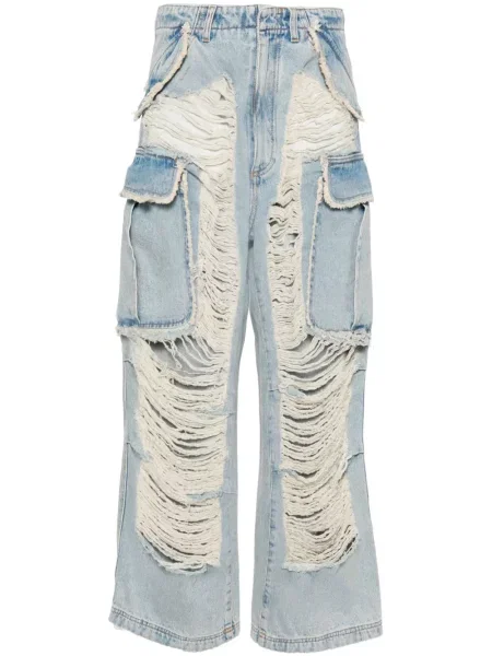 Szerokie jeansy Darkpark z przetarciami niebieskie