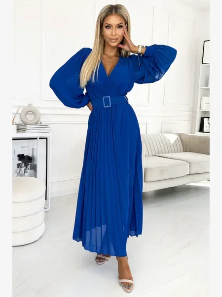 Rochie Numoco plisată de costum albastru