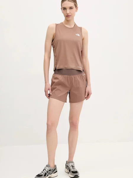 The North Face szorty sportowe Sunriser wzorzyste high waist brązowy