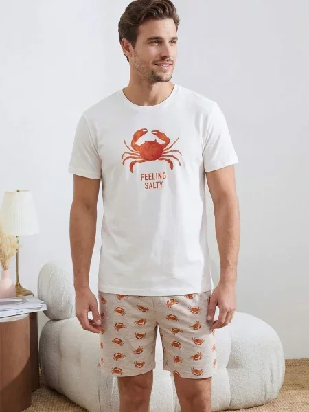 Trendyol Krátke pyžamo homárová melírovaná biela
