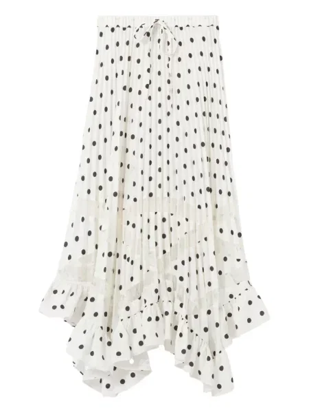 Fustă midi Claudie Pierlot cu buline din dantelă până la genunchi alb