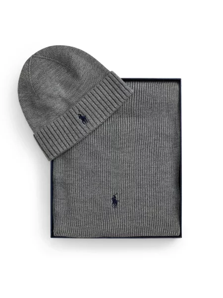 Set šal i kapa Polo Ralph Lauren Tamno siva