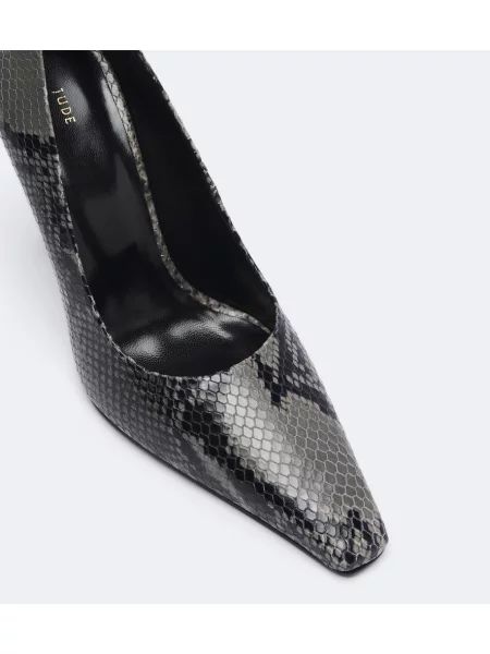 Pantofi cu toc Jude din piele cu model piele de șarpe gri