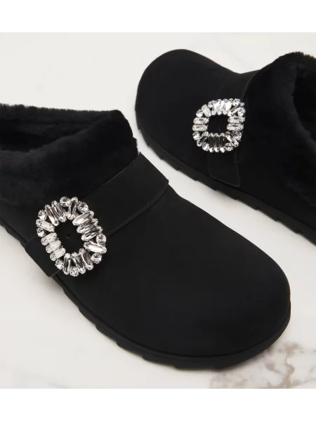 Papuci tip mules Roger Vivier din piele de căprioară negru