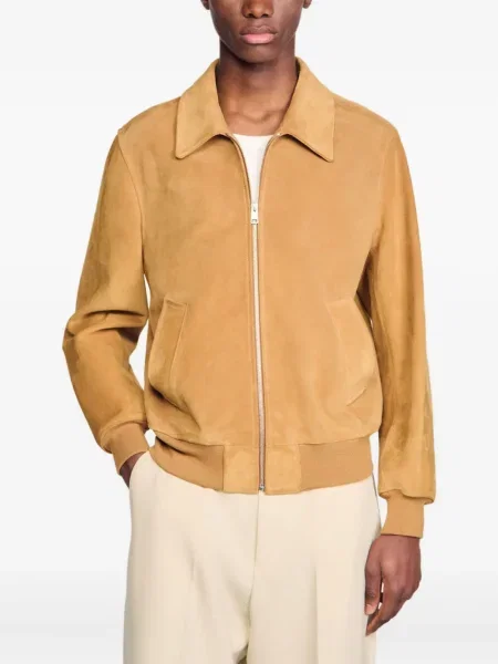 Geacă bomber Sandro din piele de căprioară maro