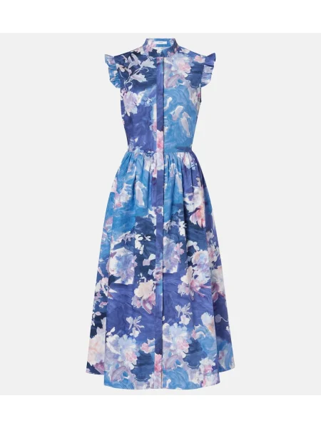 Rochie midi Erdem cu model floral până la genunchi de costum albastru