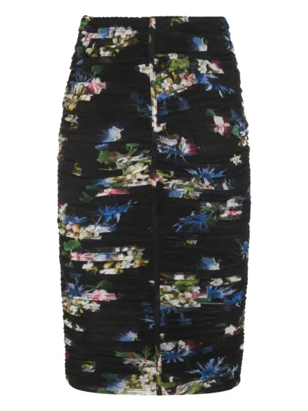 Fustă midi Blumarine cu model floral cu imagine până la genunchi negru