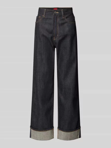 Jeansy z szerokimi nogawkami z mieszanki bawełny model GEABENA' Hugo granatowe