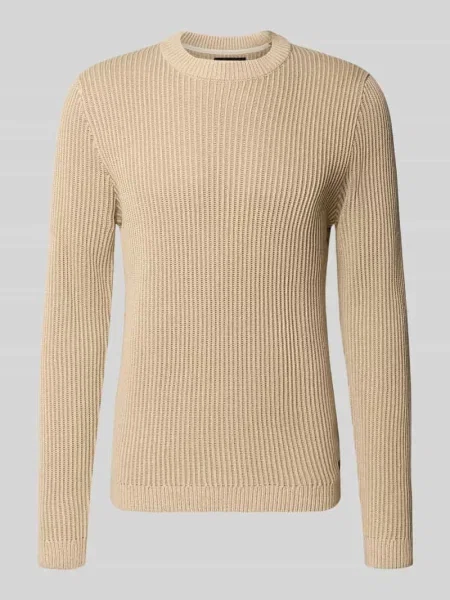 Sweter z dzianiny z prążkowanymi wykończeniami model ‘DOVER’ Jack & Jones beżowy