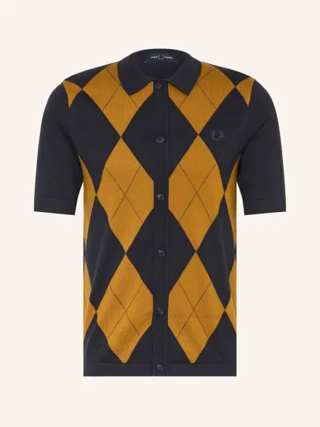 Fred Perry Pletená Košile Slim Fit tmavě / koňaková modrá
