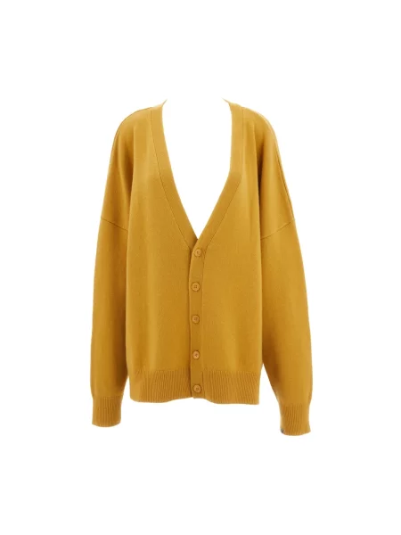 Długi kardigan Extreme Cashmere z kaszmiru z dekoltem w serek żółty