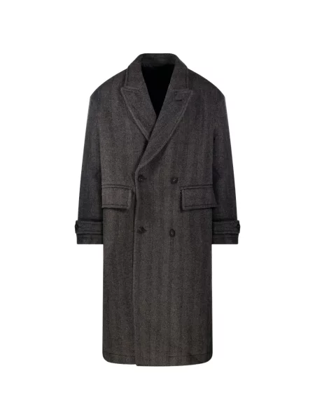 Palton Coor cu model herringbone cu două rânduri de nasturi gri