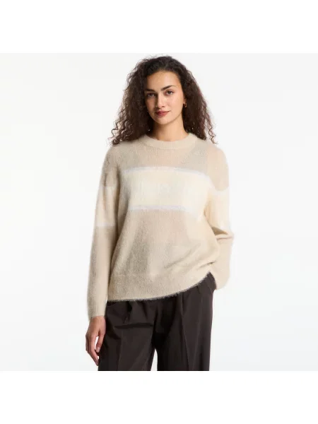 Sweater Calvin Klein Jeans Brushed Alpaca Stripe Logo Sweat White Pepper XS białe