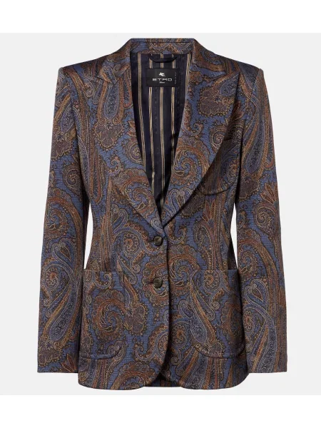 Sacou Etro cu model paisley din jacard albastru