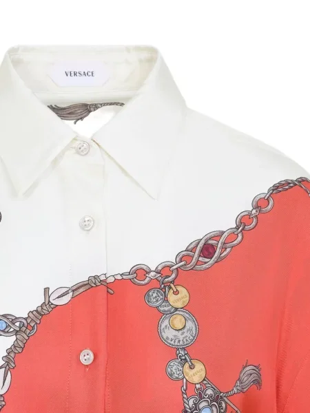 Cu centură rochie tip cămașă Versace de mătase portocaliu