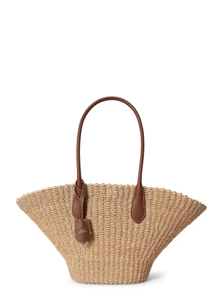 Geantă shopper Polo Ralph Lauren din piele bej