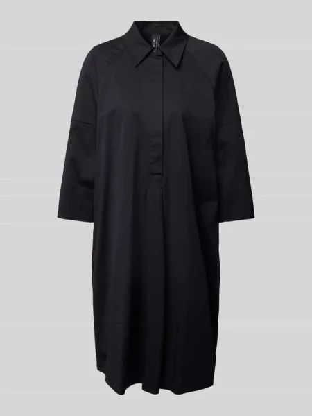 Sukienka koszulowa o długości do kolan z rękawem o dł. Marc Cain granatowa