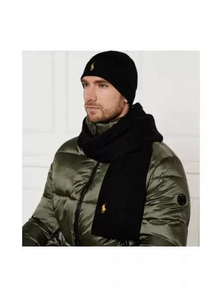 POLO RALPH LAUREN De lână șal + căciulă negru
