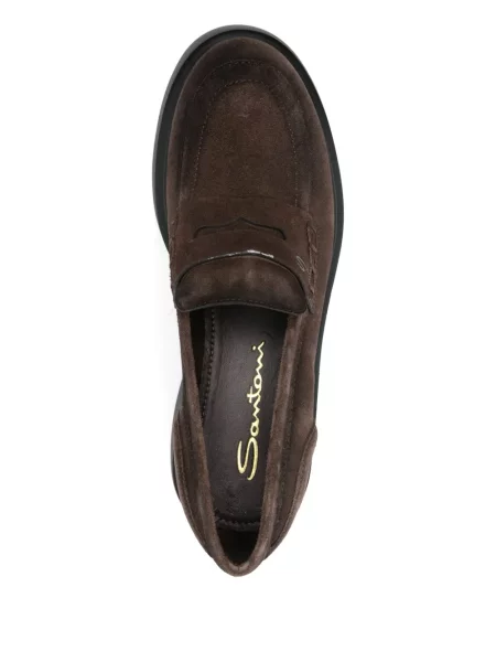 Pantofi loafer Santoni din piele de căprioară cu platformă maro