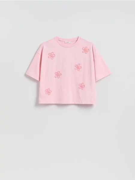 Reserved Tricou din cu aplicații roz-pastel roz