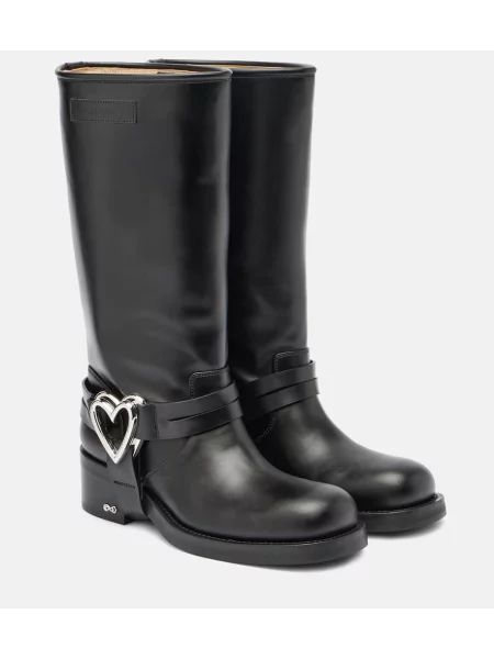 Botine Mach & Mach din piele cu motiv cu inimi biker negru
