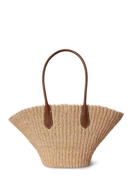 Geantă shopper Polo Ralph Lauren din piele bej