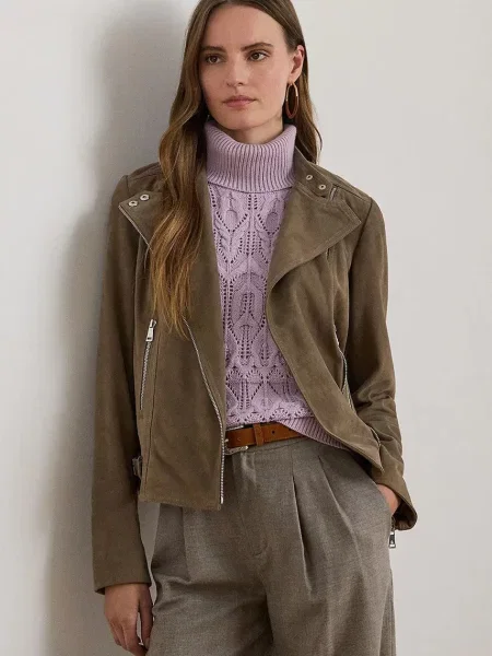 Lauren Ralph Lauren geacă biker de piele maro